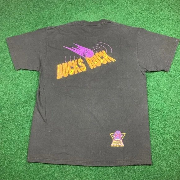 Vintage Mighty Ducks Shirt Mens L Black Animated Cartoon Promo Big Face 90s USA - Picture 8 of 15